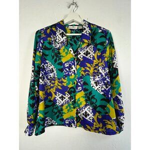 Worthington Essentials Women's Button Down Long Sleeve Top Geo Print Size 12